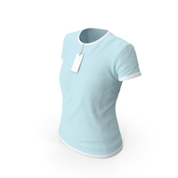 Female Crew Neck Worn With Tag White and Blue PNG & PSD Images