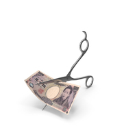 Scissors Cutting a 5000 Japanese Yen Banknote Bill PNG & PSD Images