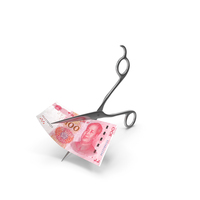 Scissors Cutting a 100 Chinese Yuan Banknote Bill PNG & PSD Images
