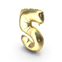Foil Balloon Digit Five Gold PNG & PSD Images