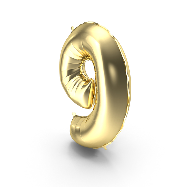 Foil Balloon Digit Nine Gold PNG & PSD Images