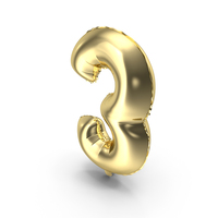 Foil Balloon Digit Three Gold PNG & PSD Images