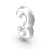 Foil Balloon Digit Three Silver PNG & PSD Images