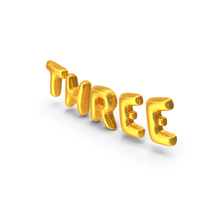 Foil Balloon Words Three Gold PNG & PSD Images