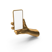 Golden Hand Holding a Golden Smartphone Mockup PNG & PSD Images