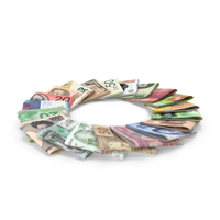 Circle of Folded Bills from Different Countries PNG & PSD Images