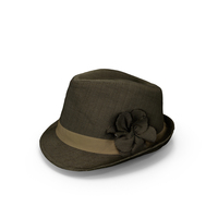 Ladies Fabric Hat Brown Gray With Tanned Ribbon and Flower PNG & PSD Images