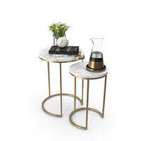 Round Nesting Side Tables Set - MarbleAntique Brass PNG & PSD Images