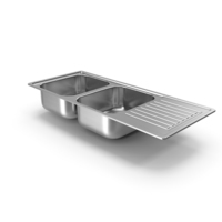 Double Bowl Stainless Steel Sink with Drainboard PNG & PSD Images