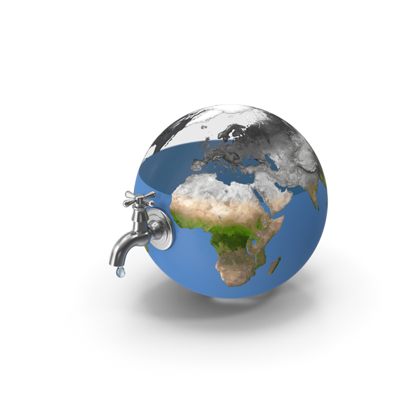 Earth Stylized Iron Tap with Water Drop PNG & PSD Images