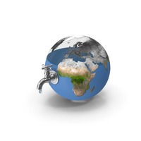 Earth Stylized Iron Tap with Water Drop PNG & PSD Images