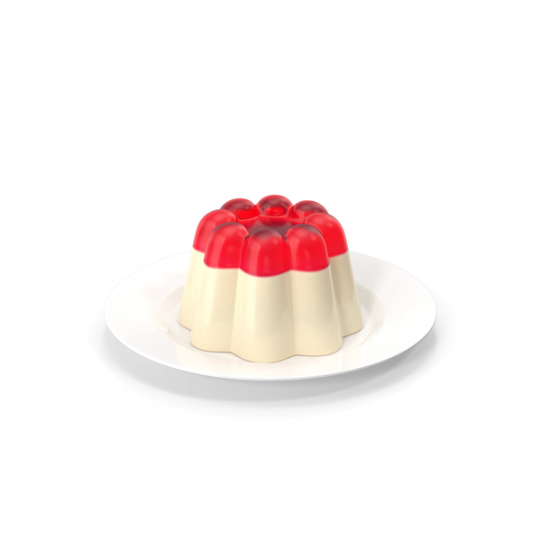 Jelly Pudding Chery Milk on Plate PNG & PSD Images