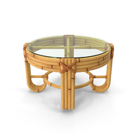 Round Bamboo Coffee Table with Glass Top PNG & PSD Images