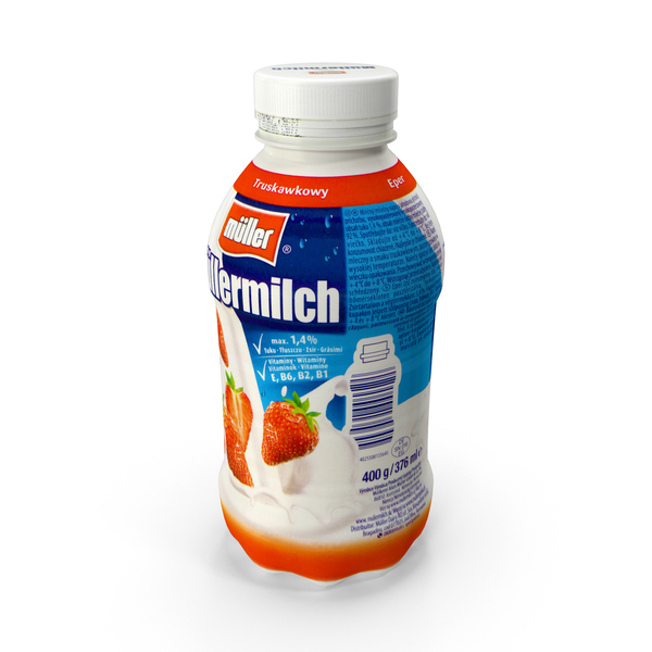 Dairy Bottle Mullermilch Strawberry 375ml PNG & PSD Images