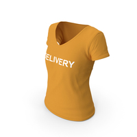 Female V Neck Worn Orange Delivery PNG & PSD Images