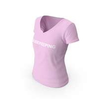 Female V Neck Worn Pink Housekeeping PNG & PSD Images
