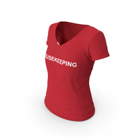 Female V Neck Worn Red Housekeeping PNG & PSD Images