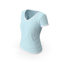 Female V Neck Worn White and Blue PNG & PSD Images
