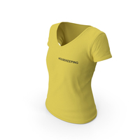 Female V Neck Worn Yellow Housekeeping PNG & PSD Images