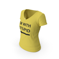 Female V Neck Worn Yellow Im With Stupid PNG & PSD Images