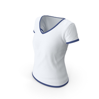 Female V Neck Worn White and Dark Blue PNG & PSD Images