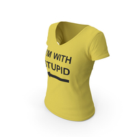Female V Neck Worn With Tag Yellow Im With Stupid PNG & PSD Images