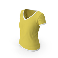 Female V Neck Worn With Tag White and Yellow PNG & PSD Images