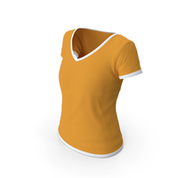 Female V Neck Worn With Tag White and Orange PNG & PSD Images