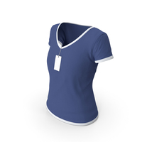 Female V Neck Worn With Tag White and Dark Blue PNG & PSD Images