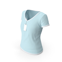 Female V Neck Worn With Tag White and Blue PNG & PSD Images