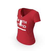 Female V Neck Worn With Tag Red Im With Stupid PNG & PSD Images