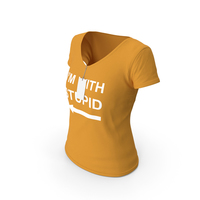 Female V Neck Worn With Tag Orange Im With Stupid PNG & PSD Images