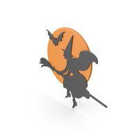 Halloween Symbol  Black Wicked Witch Flying Orange Moon PNG & PSD Images