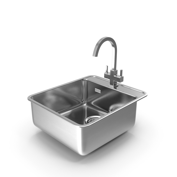 Stainless Steel Inset Sink with Angular Tap PNG & PSD Images