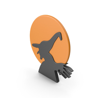 Halloween Witch Symbol with Orange Moon PNG & PSD Images