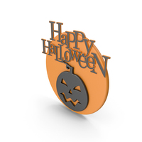 Happy Halloween Symbol with Orange Moon and Pumpkin PNG & PSD Images