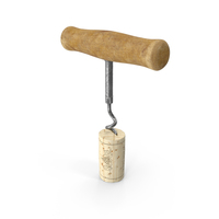 T-Style Corkscrew with Wooden Handle and Cork PNG & PSD Images