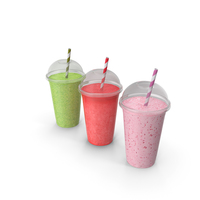 Various Fresh Fruits Cocktails in Plastic Cup with Straw PNG & PSD Images