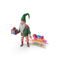 A Christmas Elf with Sleigh Offering a Gift PNG & PSD Images