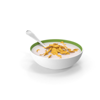 Bowl of Corn Flakes with Milk and Spoon PNG & PSD Images
