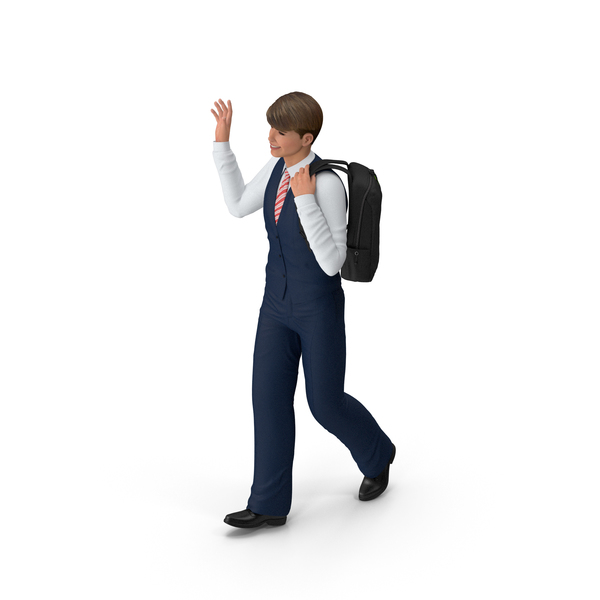 Teenage Boy School Uniform Walking Pose PNG & PSD Images