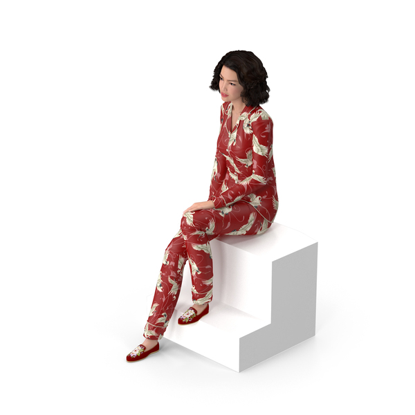 Asian Woman wearing Satin Pijama Sitting Pose PNG & PSD Images