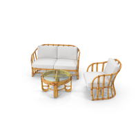 Vintage Bamboo Furniture with Cushions Set PNG & PSD Images