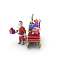 Santa Claus with his Sleigh Offering a Gift PNG & PSD Images