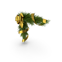 Christmas Corner Decoration with Gold Bow and Ribbon PNG & PSD Images