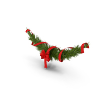 Christmas Garland with Red Bow and Ribbon PNG & PSD Images