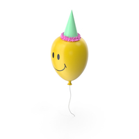 Yellow Smiley Balloon with Green Hat and Pink Frill PNG & PSD Images