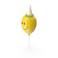 Yellow Smiley Balloon with Party Hat and Green Frill PNG & PSD Images