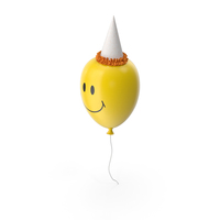 Yellow Smiley Balloon with Party Hat and Orange Frill PNG & PSD Images