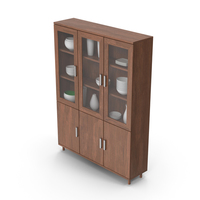 Display Cabinet With Ceramic Dark Wood PNG & PSD Images